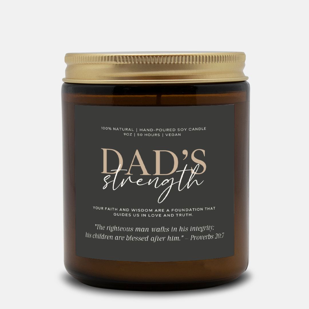 Warm and comforting candle gift for Dad, inspired by faith