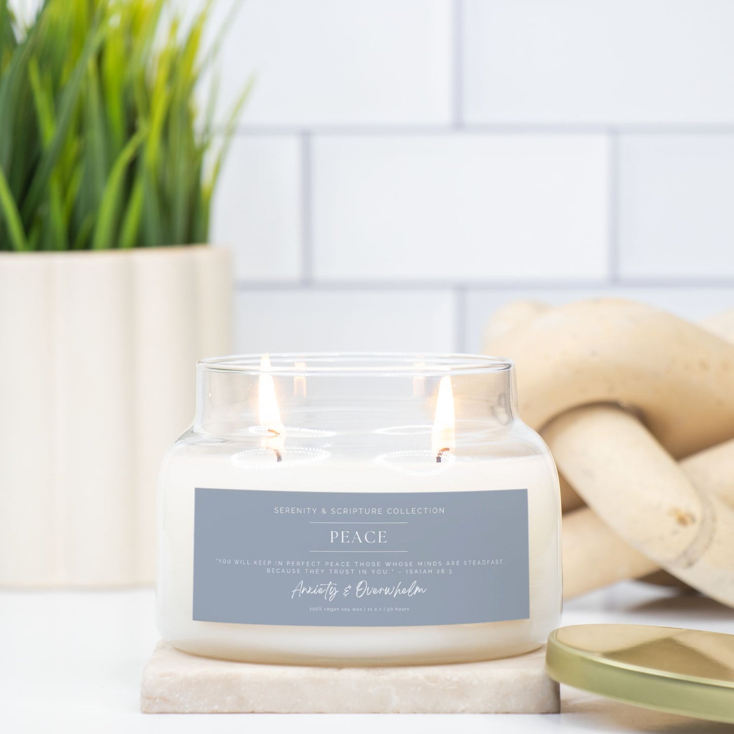 PEACE Candle for Anxiety Relief – Natural soy wax, Isaiah 26:3, and a promise of God's peace