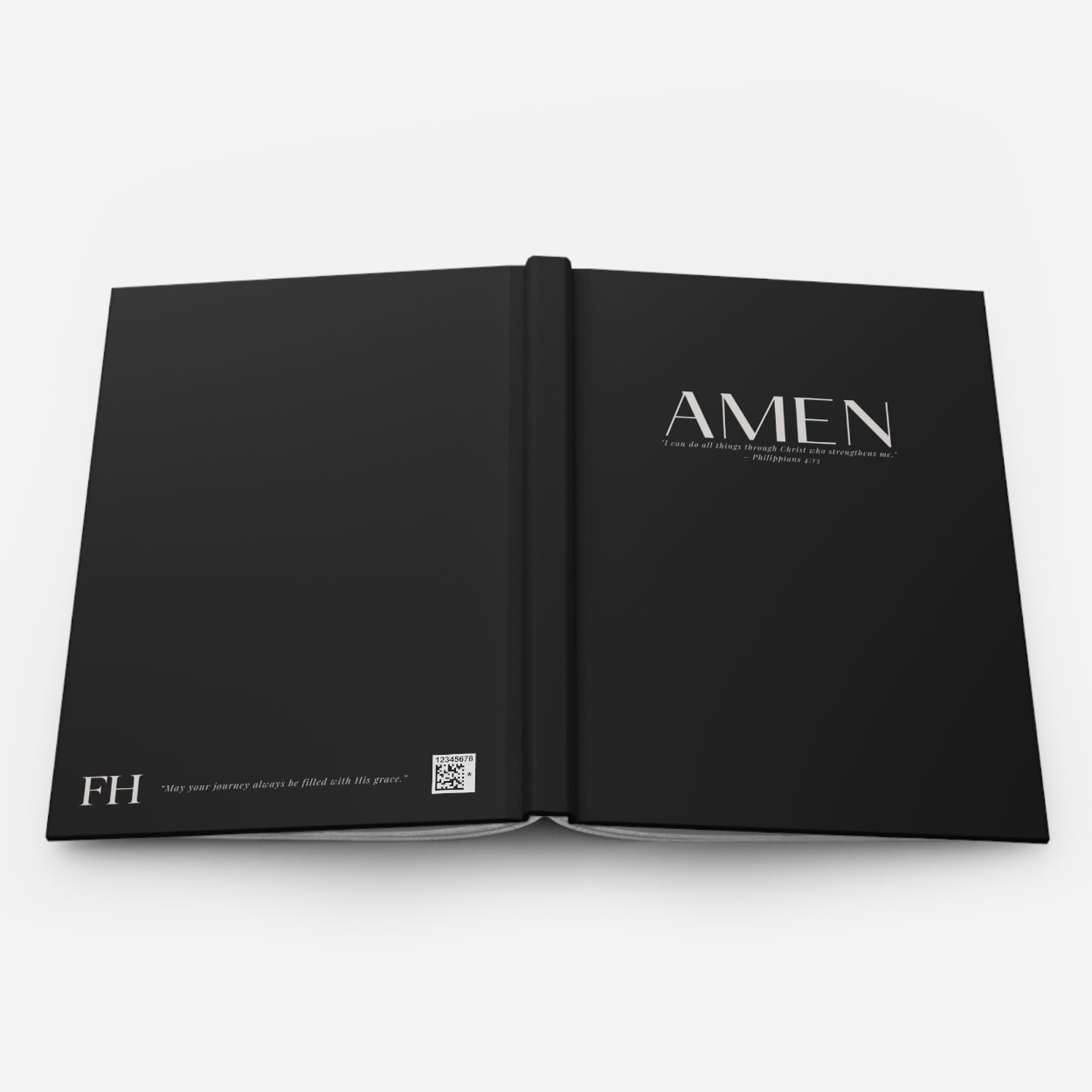Christian notebook with elegant black cover and scripture