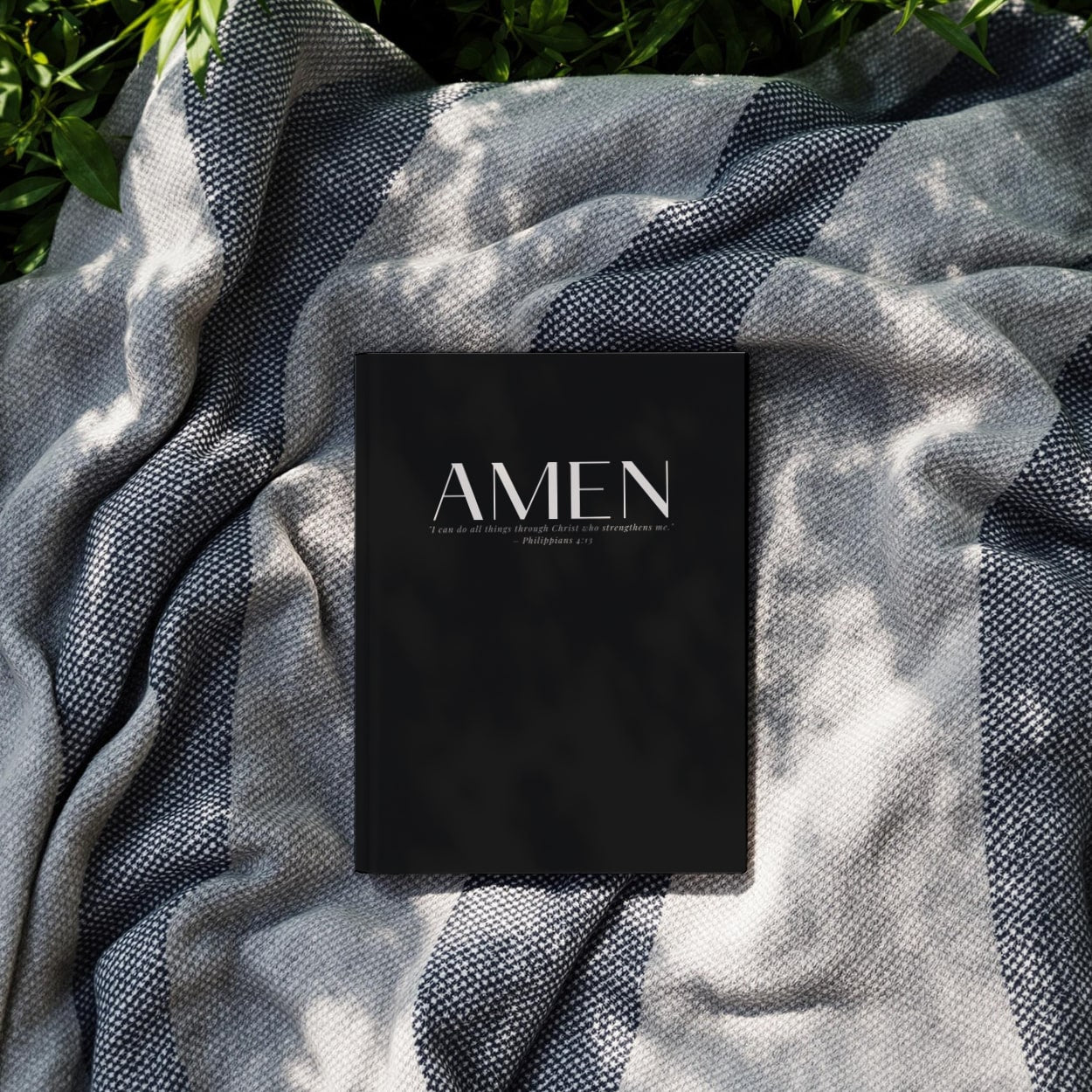 Masculine, faith-based journal with minimalist AMEN typography