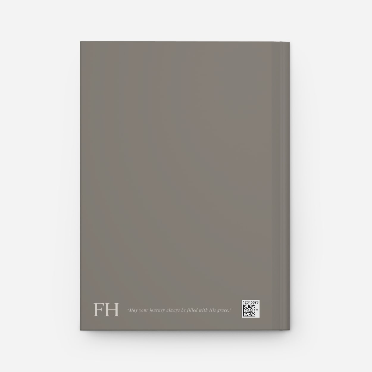 Reverse side of moss gray faith journal, displaying clean and minimalist design with subtle texture