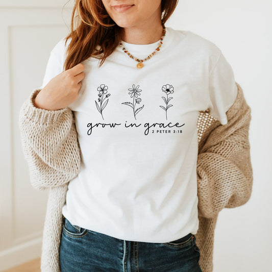 Grow In Grace - Christian Tee - White