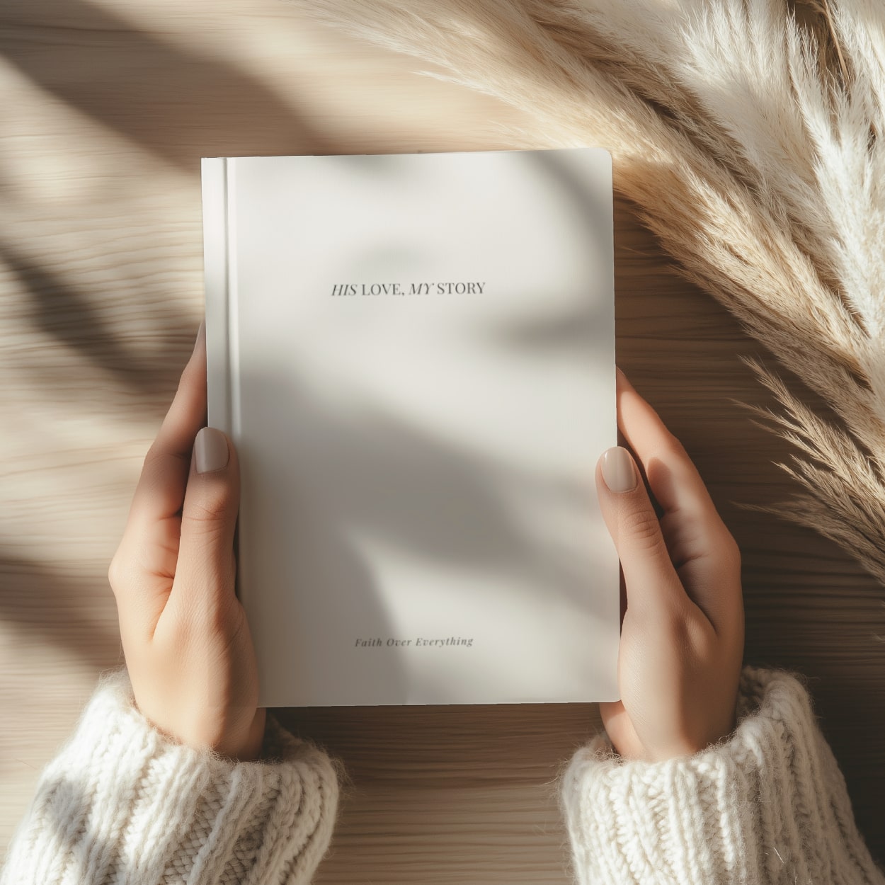 Elegant hardcover faith journal with His Love, My Story text
