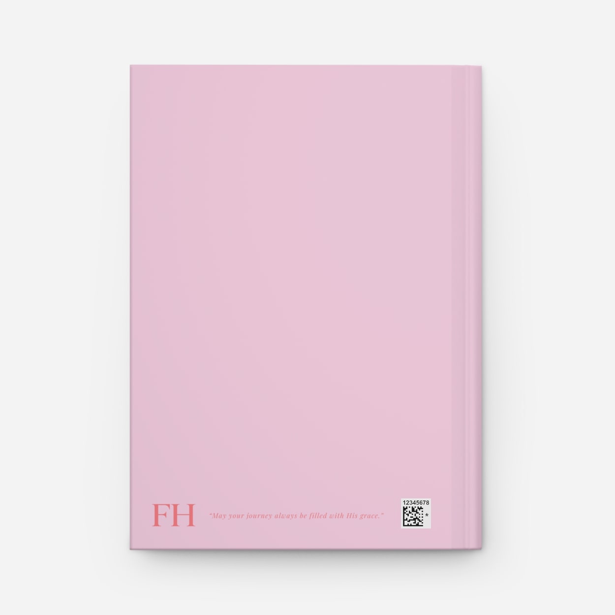 Soft blush pink Christian journal showing the back with Faithful Hearts logo.