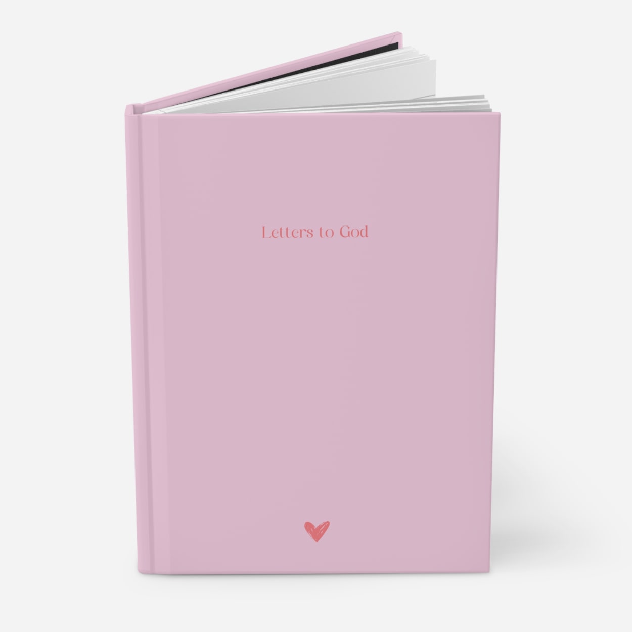 Soft blush pink Christian journal with 'Letters to God' in elegant light coral typography.