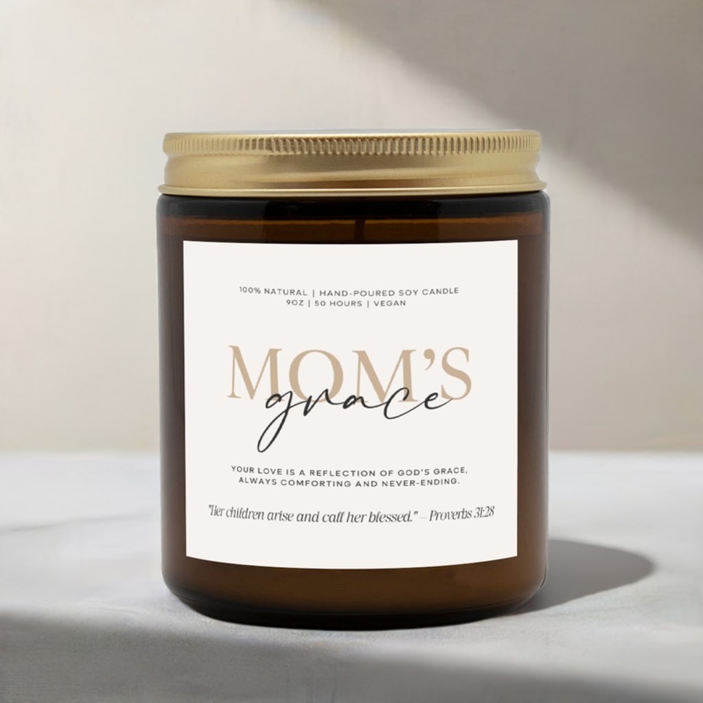 Amber Jar Candle for Mom with a heartfelt faith-inspired message