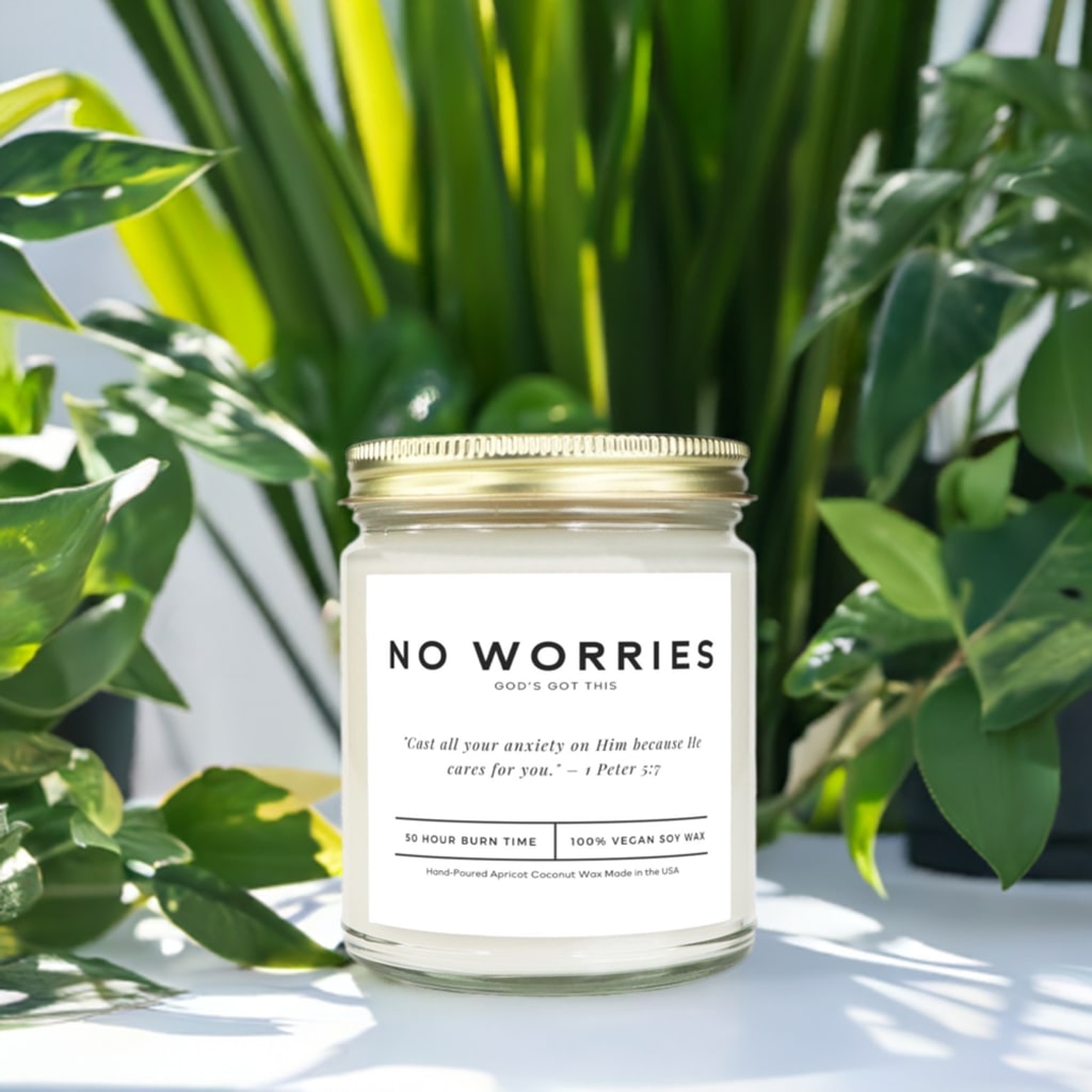 Gorgeous-smelling, toxin-free soy candle with a scripture label and minimalist design.