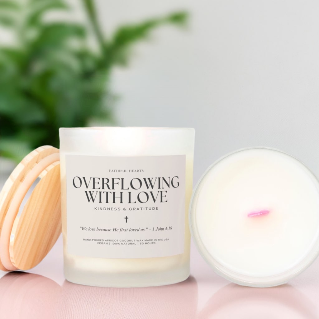 Non-toxic Christian home decor candle with inspiring Bible verse.