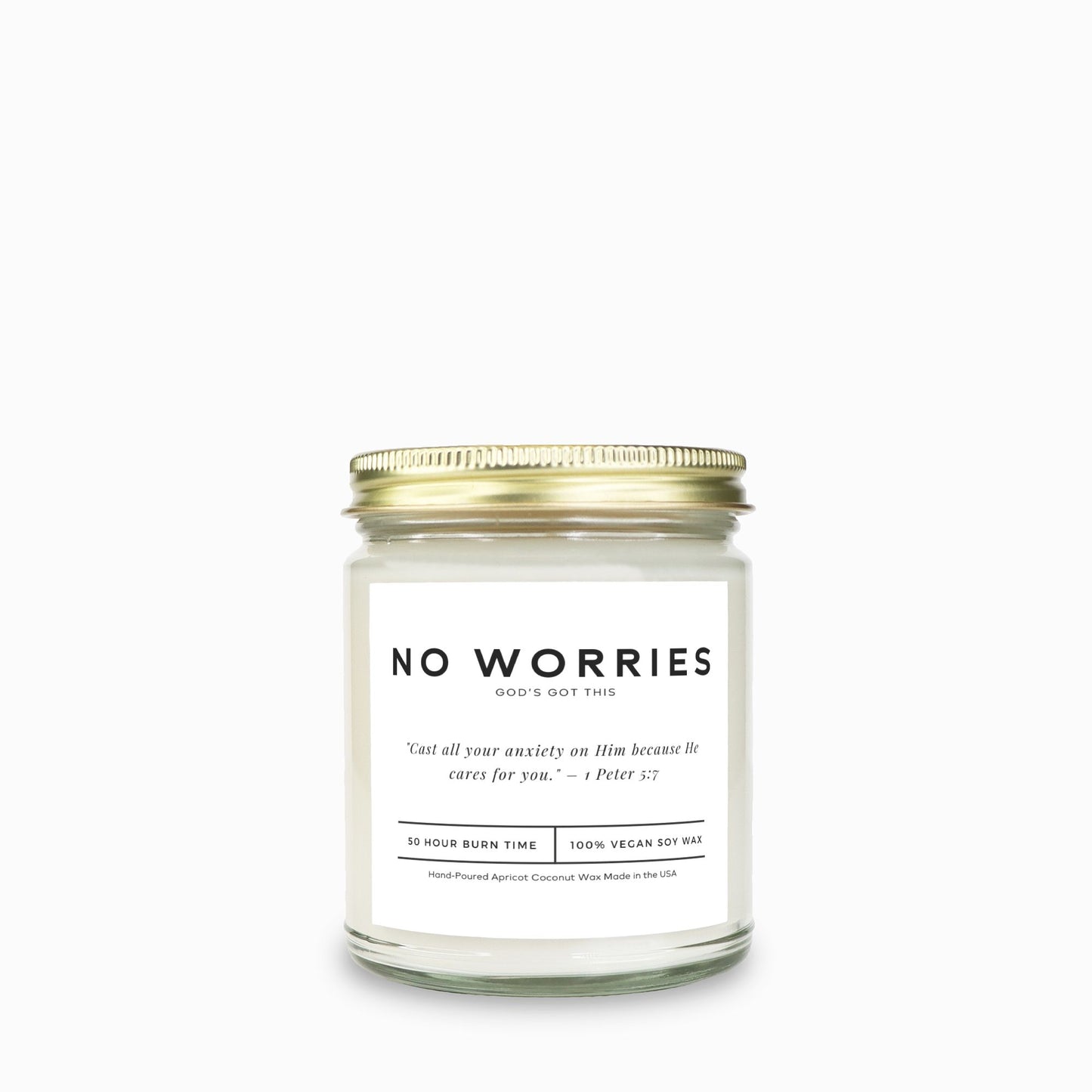 Minimalist scripture candle in a modern clear jar, made with clean soy wax.