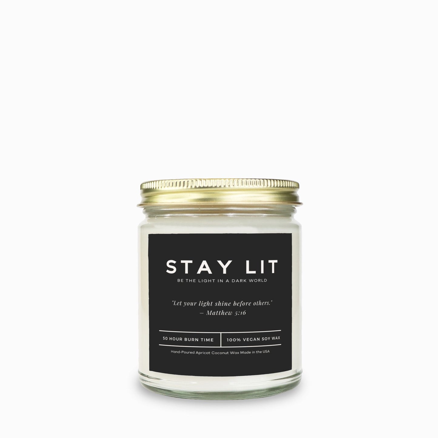 Luxury Christian candle with a clean-burning soy wax blend and an inspiring message.