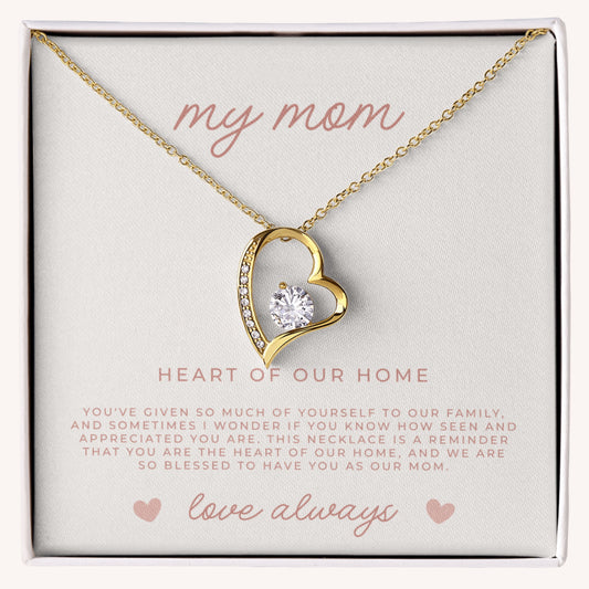 Beautiful crystal heart gold necklace gift for mom with CZ stones and touching message card
