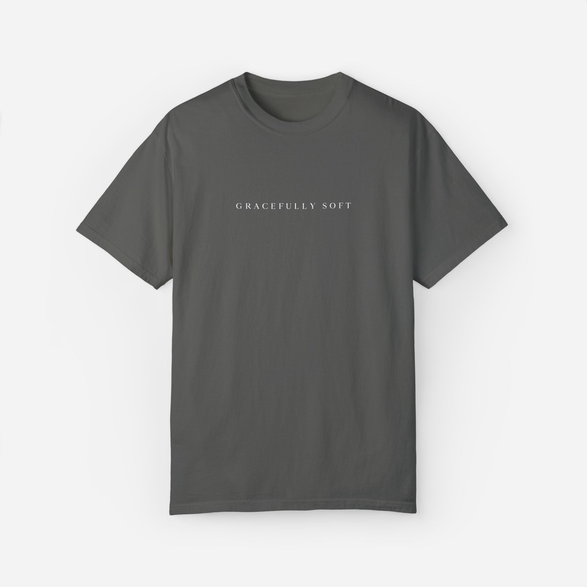 Soft life inspired 'Gracefully Soft' women's t-shirt in gray color with minimalist design