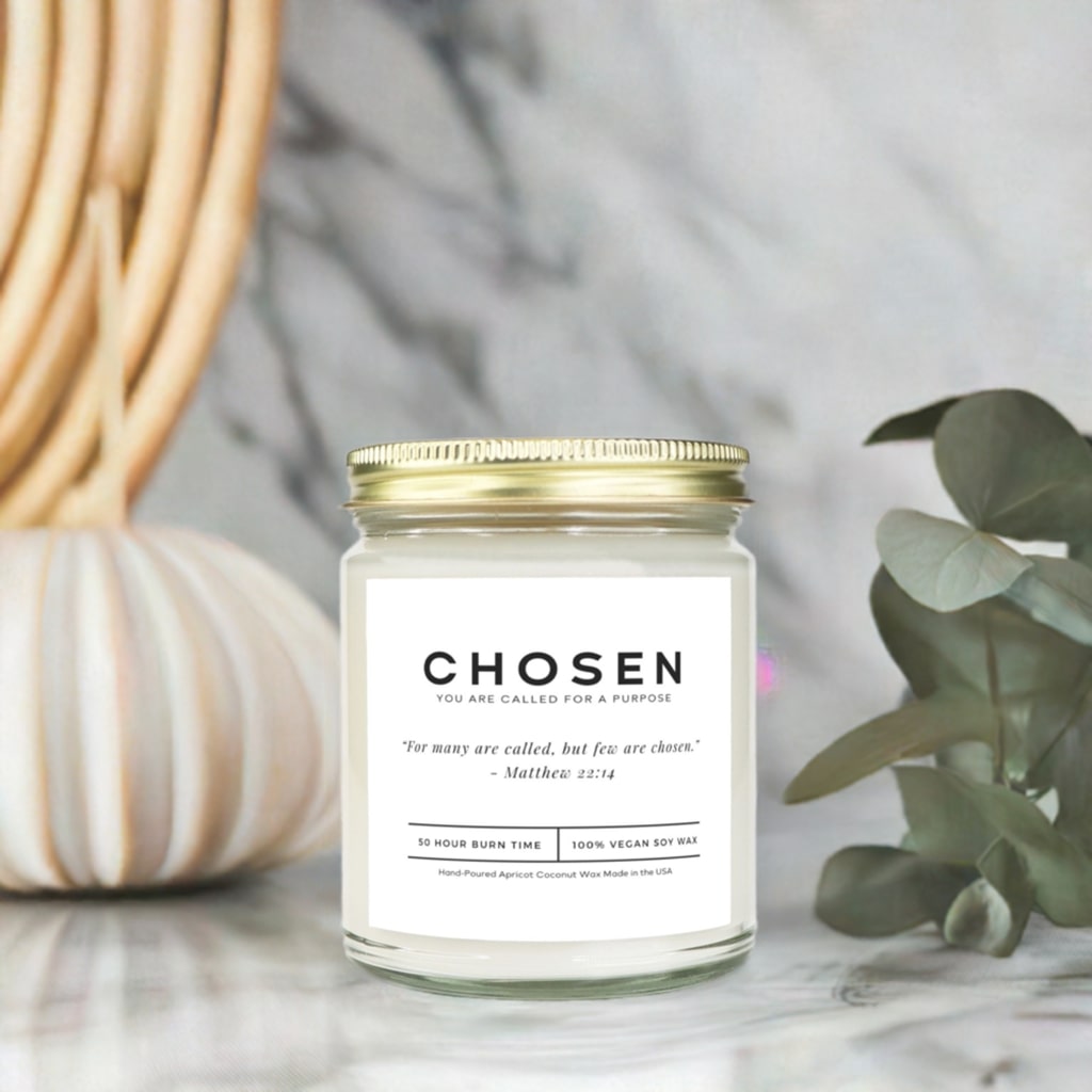Faith-inspired non-toxic candle with an elegant modern design and uplifting scripture.
