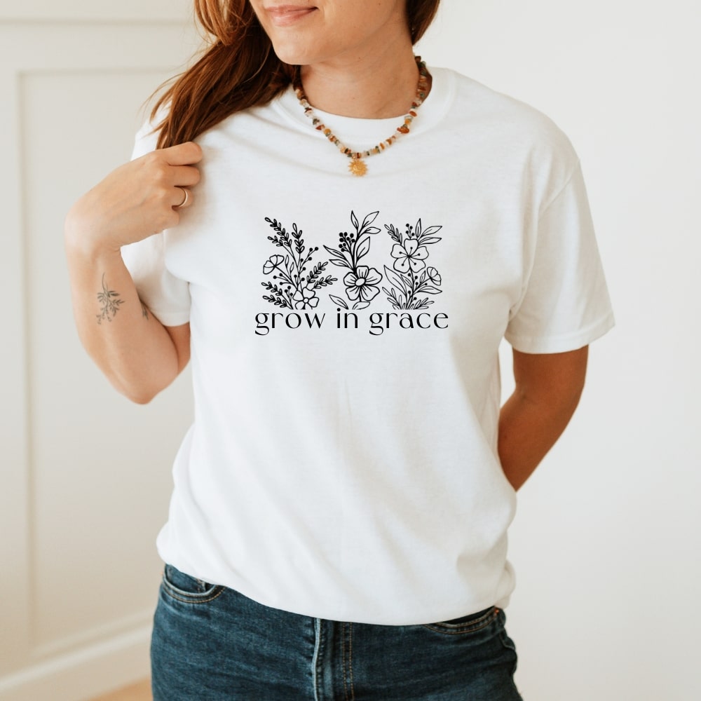 Grow In Grace - Christian Tee - White