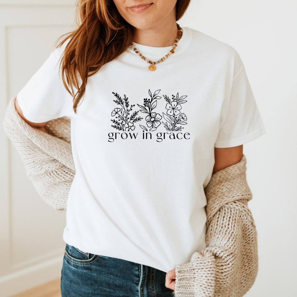 Grow In Grace - Christian Tee - White