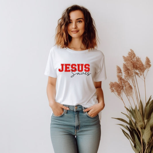 Jesus Saves - White Christian Tee