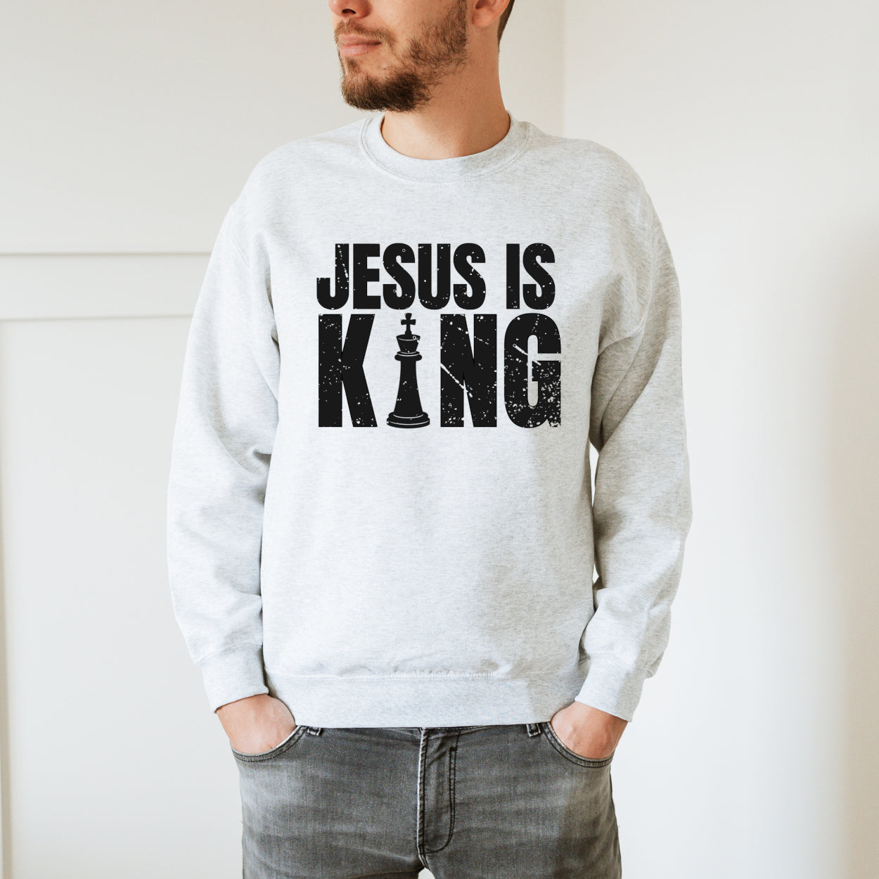 Minimalist "Jesus is King" Men’s Sweatshirt – Bold Christian Apparel