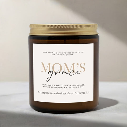 Amber Jar Candle for Mom with a heartfelt faith-inspired message