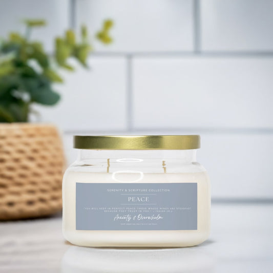 PEACE Candle for Anxiety & Overwhelm - Isaiah 26:3 Scripture - Double-Wick Apothecary Jar, 100% Vegan Coconut Soy Wax