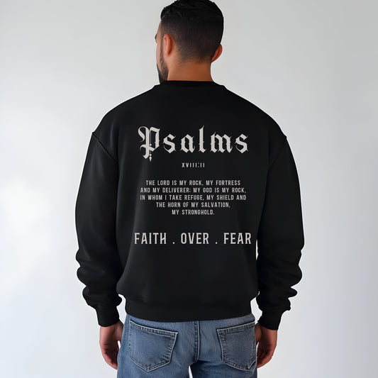 Black Christian Sweatshirt – Psalm 18:2 Faith Over Fear Design