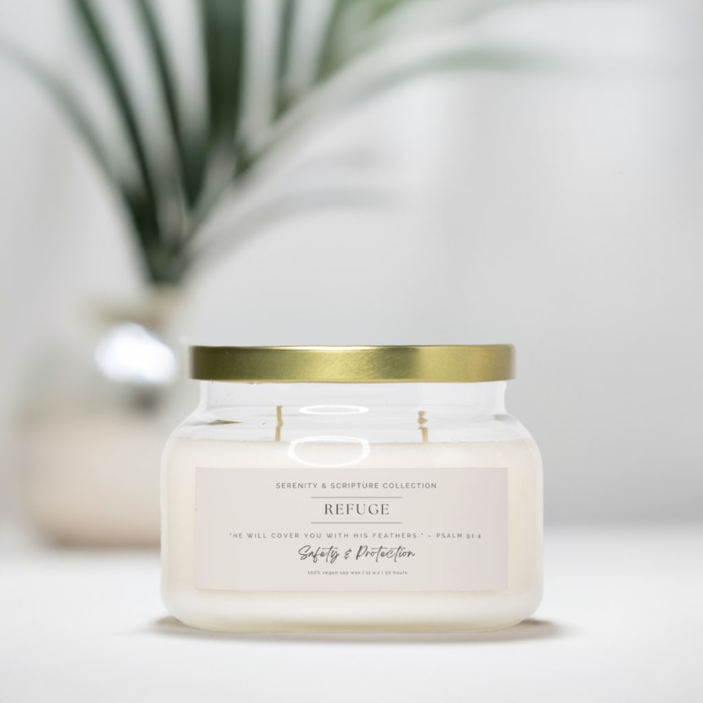 Luxurious REFUGE Candle – Calming scents and Psalm 91:4 for divine protection and comfort