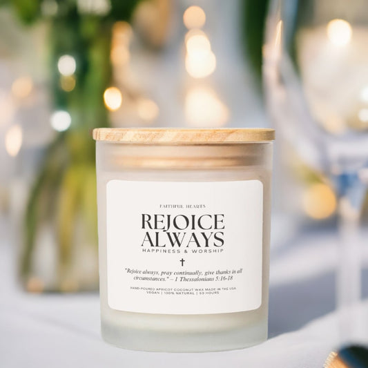 Soy coconut wax candle with a soft pink wick and an uplifting scripture.
