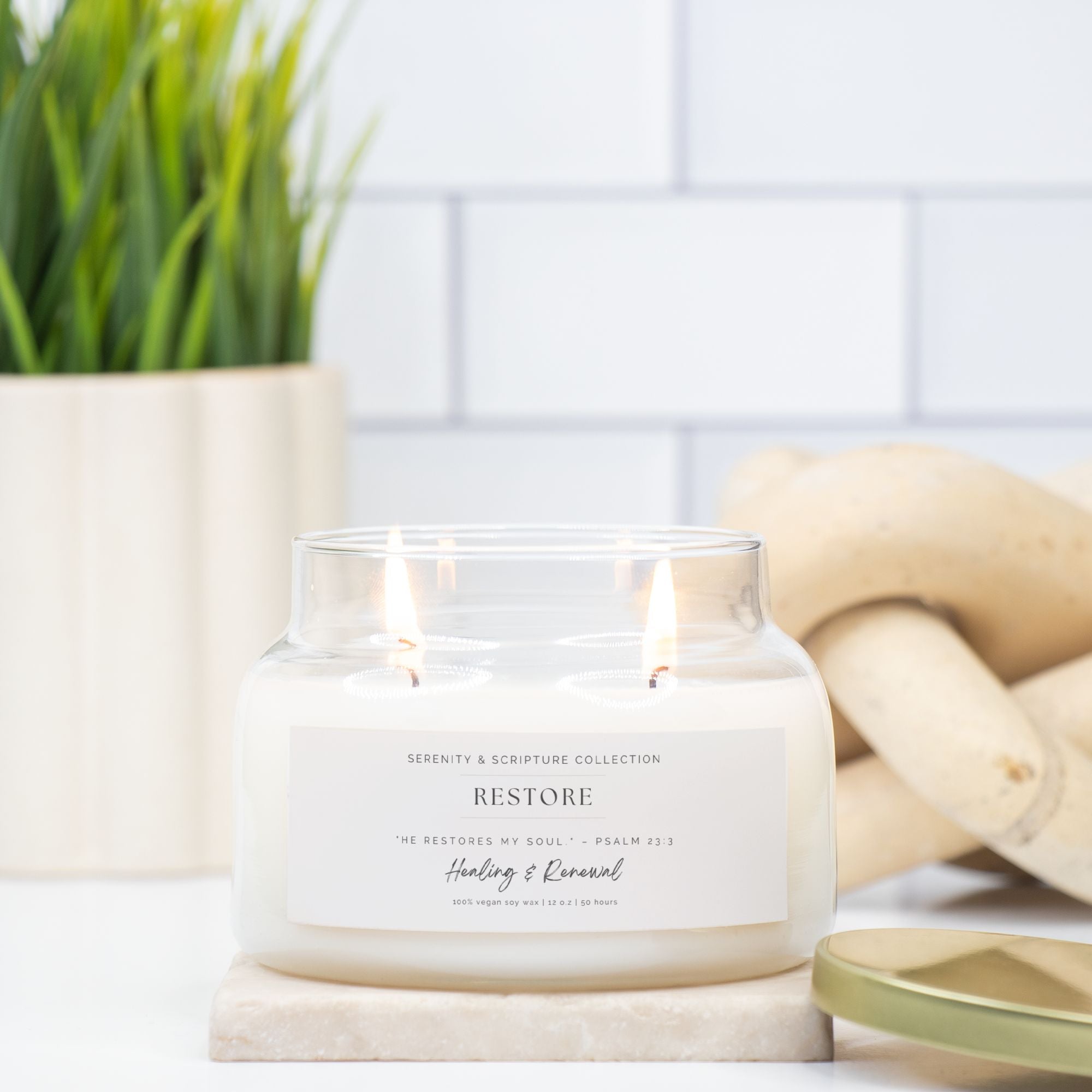 RESTORE Candle - Natural soy wax, toxin-free, and infused with soothing scents for a peaceful, healing atmosphere