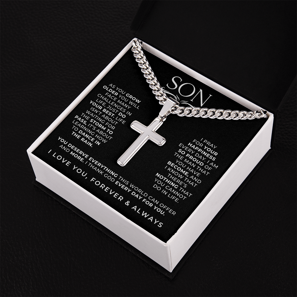 Pray - Engraved Cross Necklace for Son
