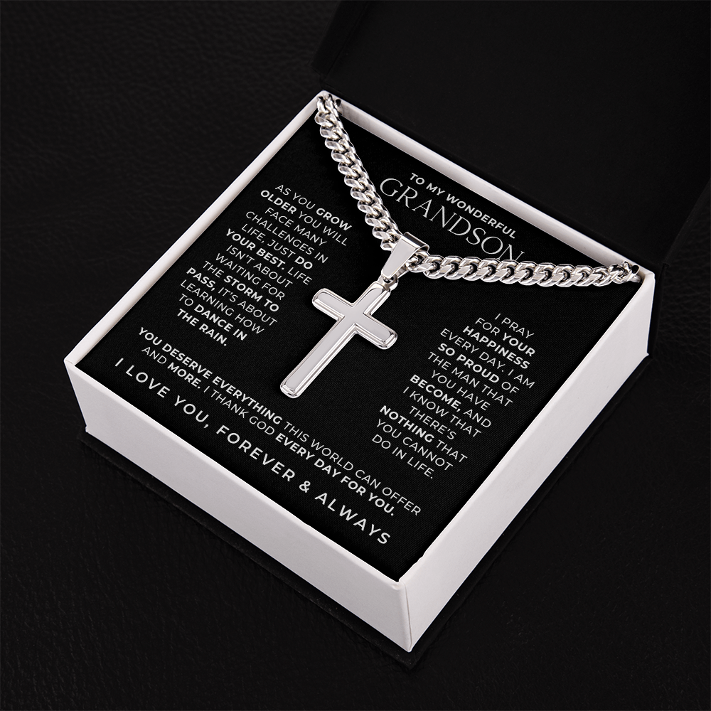 Pray - Engraved Cross Necklace for Grandson