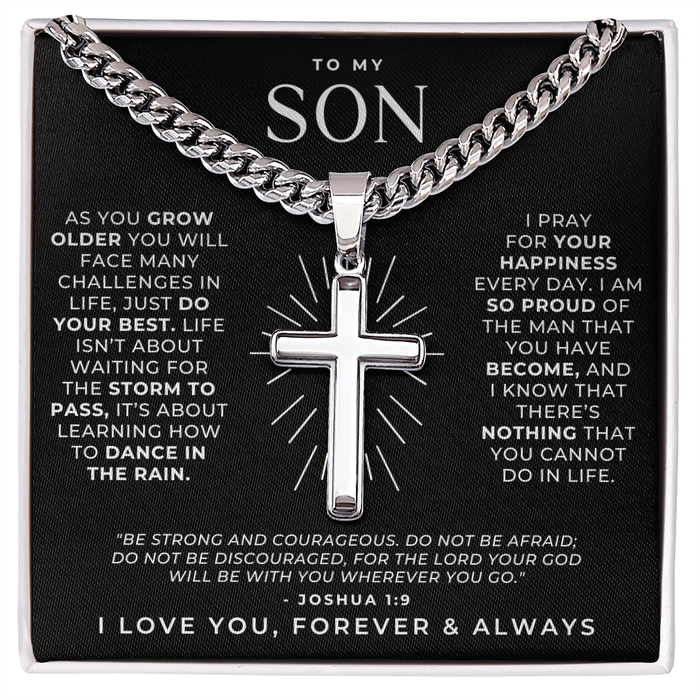 Joshua 1:9 - Prayers for My Son - Cross Pendant