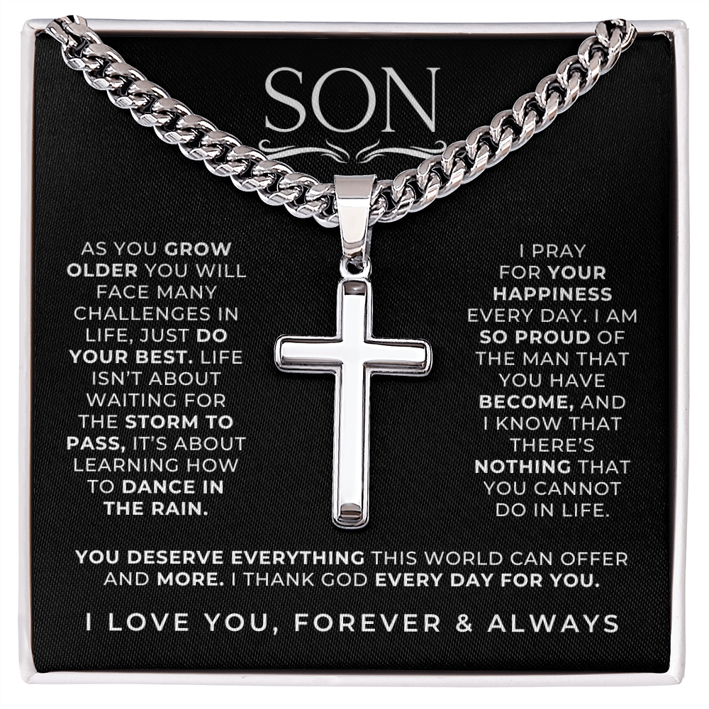 Pray - Engraved Cross Necklace for Son