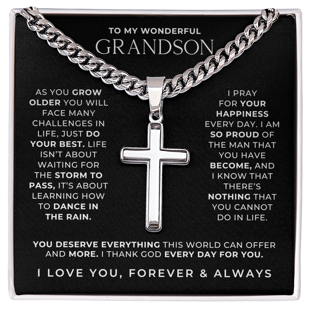 Pray - Engraved Cross Necklace for Grandson