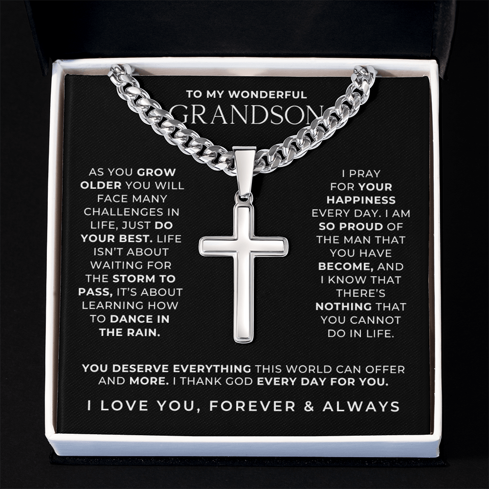 Pray - Engraved Cross Necklace for Grandson