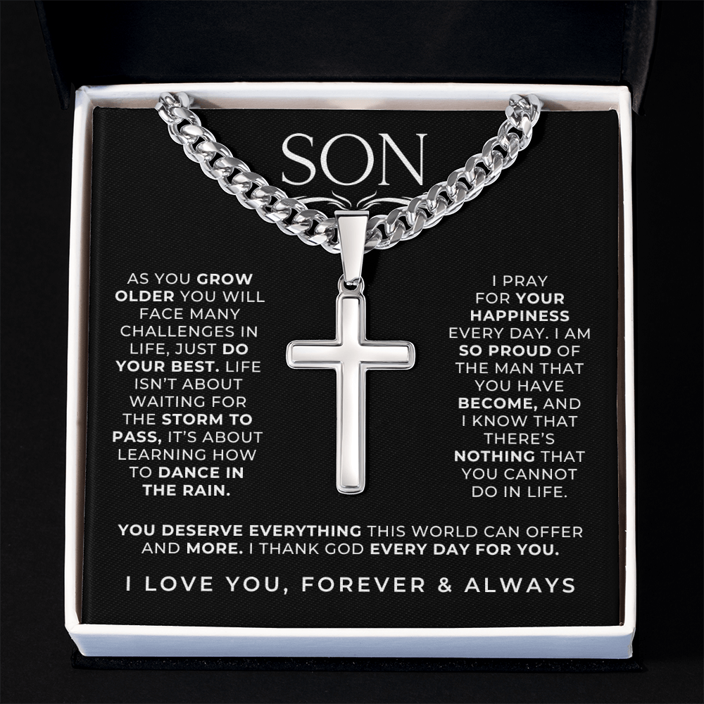 Pray - Engraved Cross Necklace for Son
