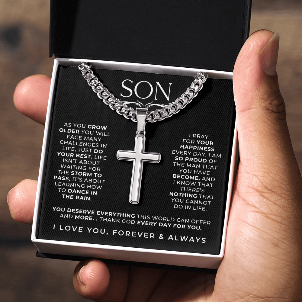 Pray - Engraved Cross Necklace for Son