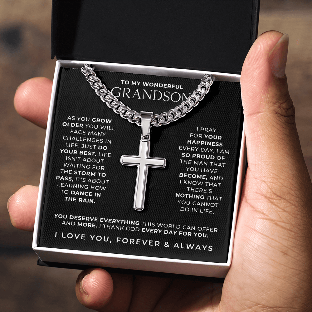Pray - Engraved Cross Necklace for Grandson