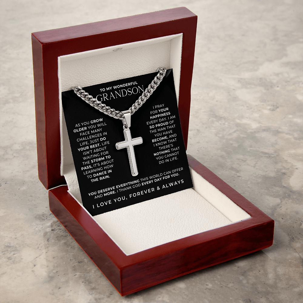 Pray - Engraved Cross Necklace for Grandson