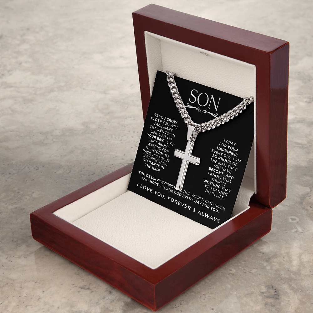 Pray - Engraved Cross Necklace for Son