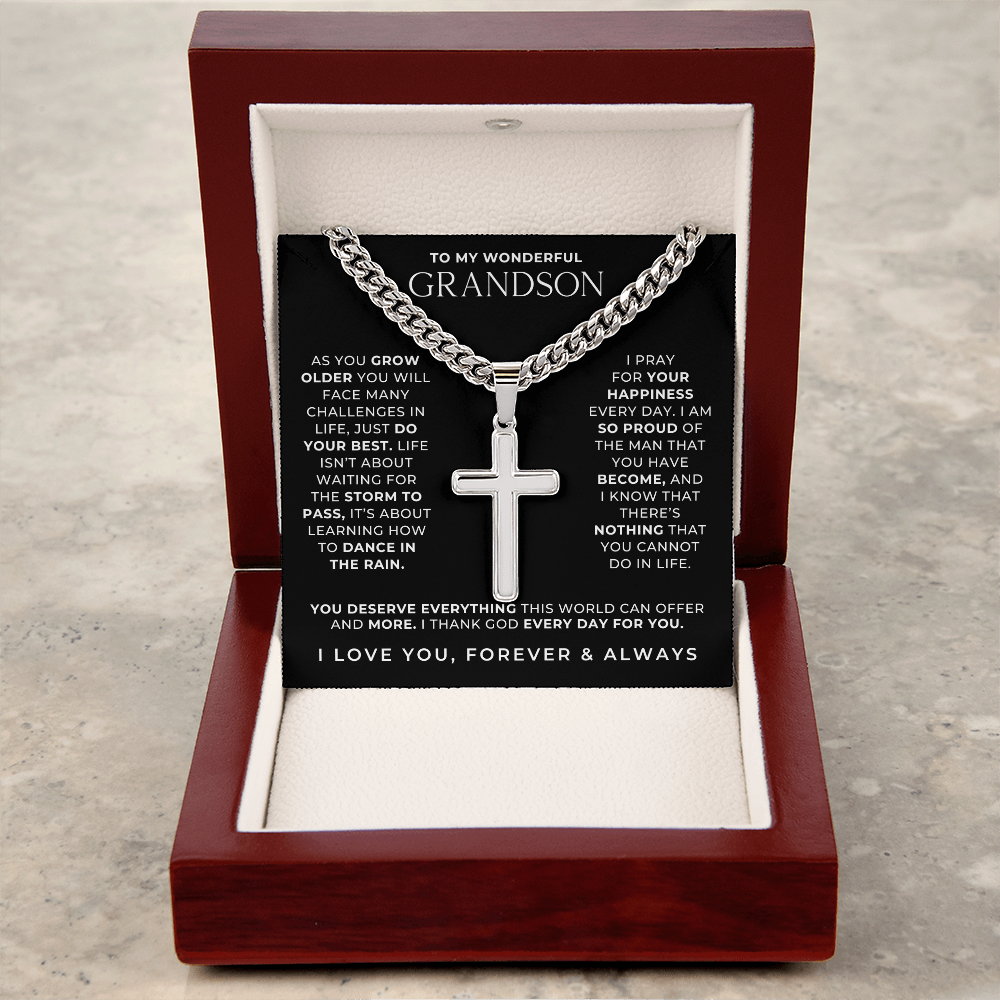 Pray - Engraved Cross Necklace for Grandson