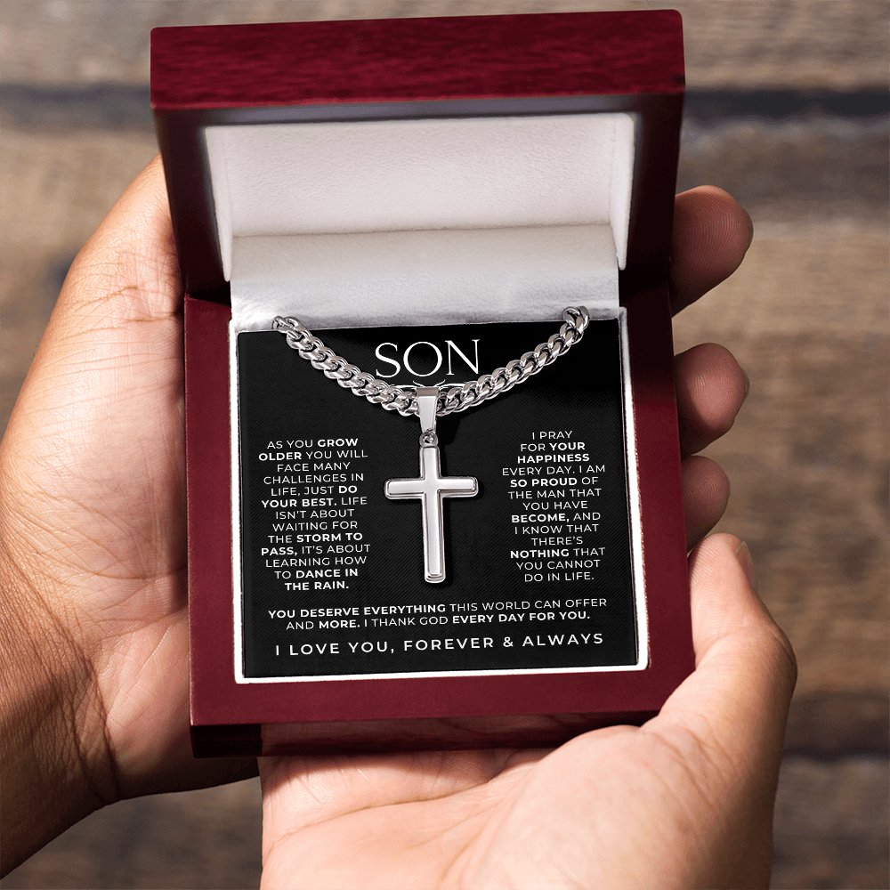 Pray - Engraved Cross Necklace for Son