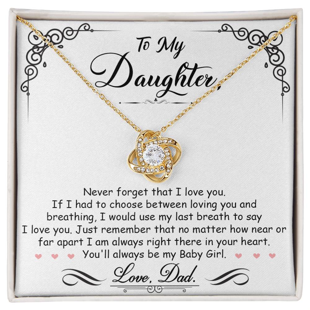 Gold love Knot Necklace for daughter with heartfelt message from dad.