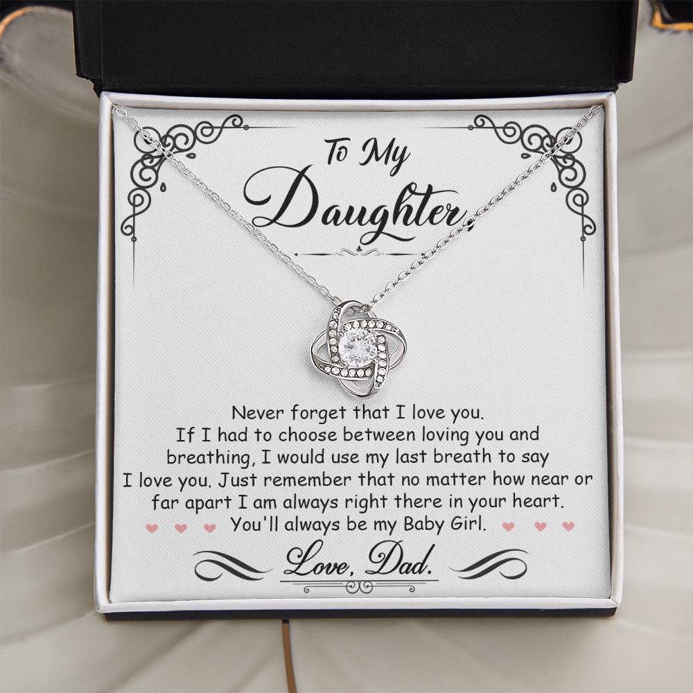 Love Knot Necklace for Daughter from Dad with a faith-inspired message of love and support.