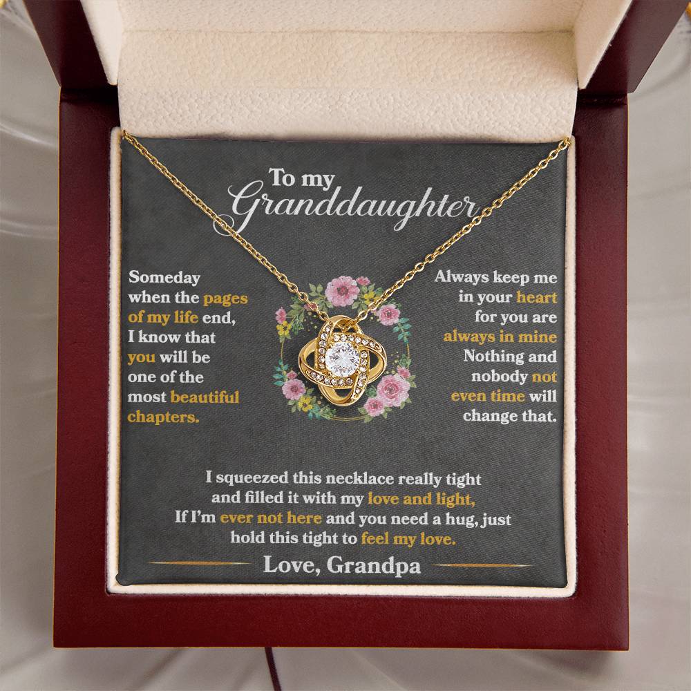 beautiful necklace gift for granddaughter and a message card inside the box from grandpa