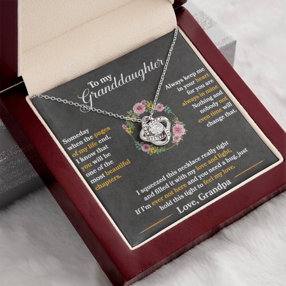 white gold necklace for granddaughter in a wooden gift box with a loving message card of faith inside