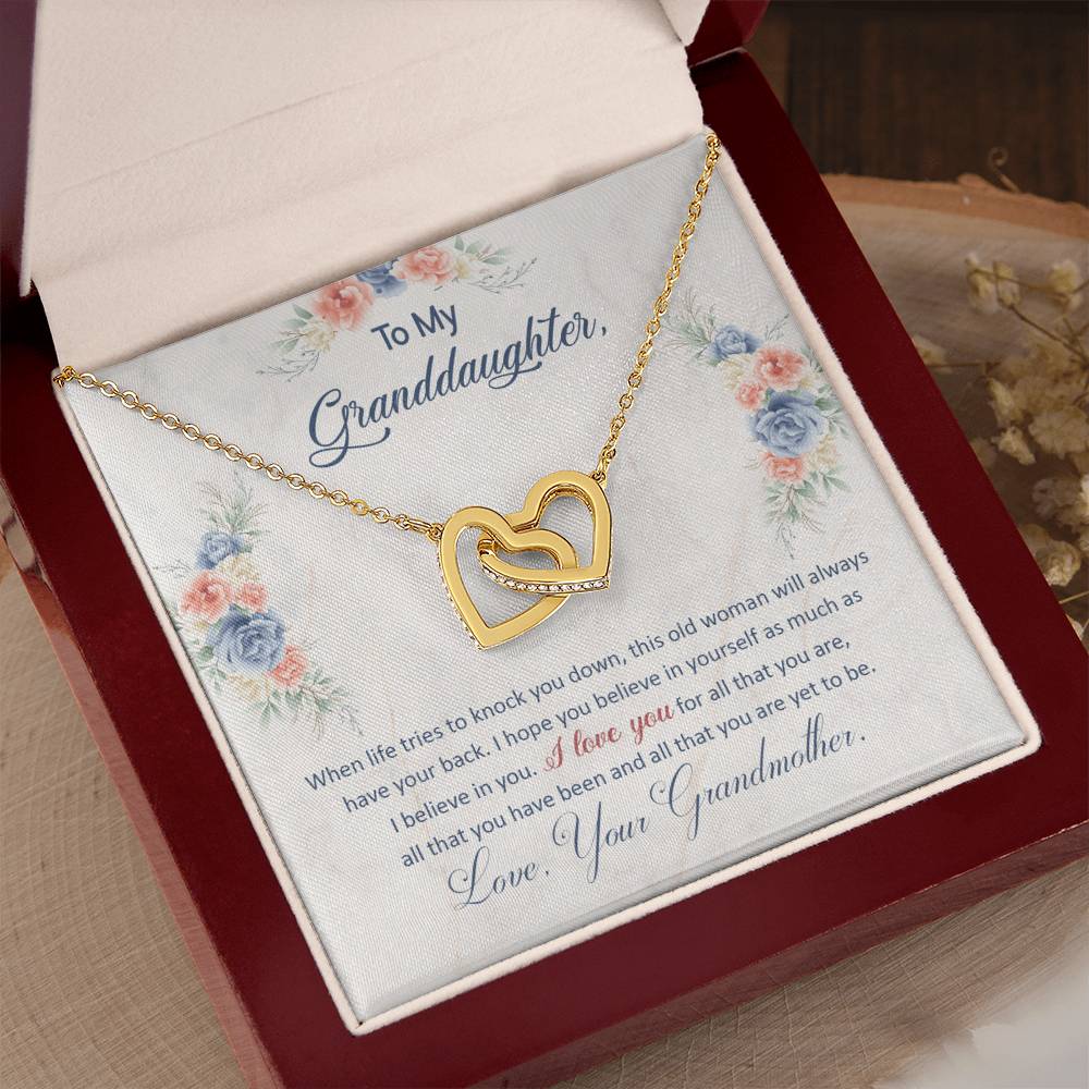 gold necklace for granddaughter with love and faith inspired message card. 