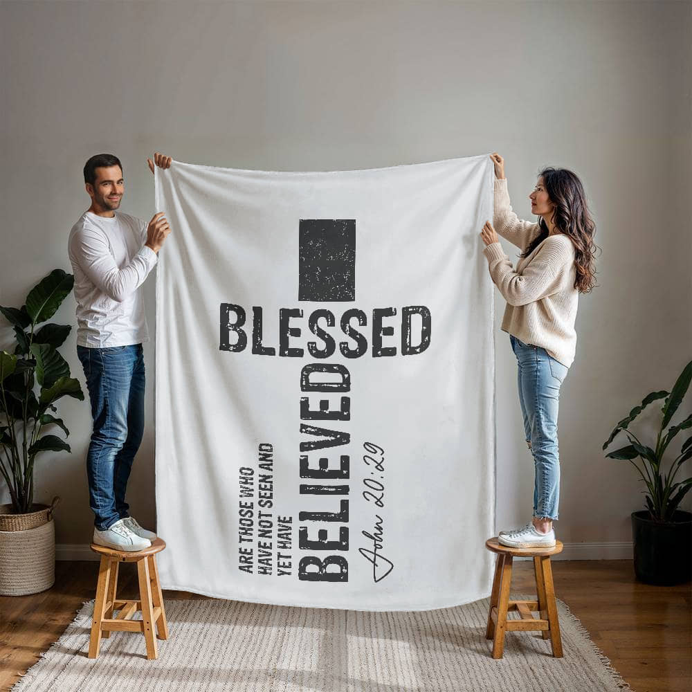 Soft mink fleece prayer blanket with an inspiring Bible quote