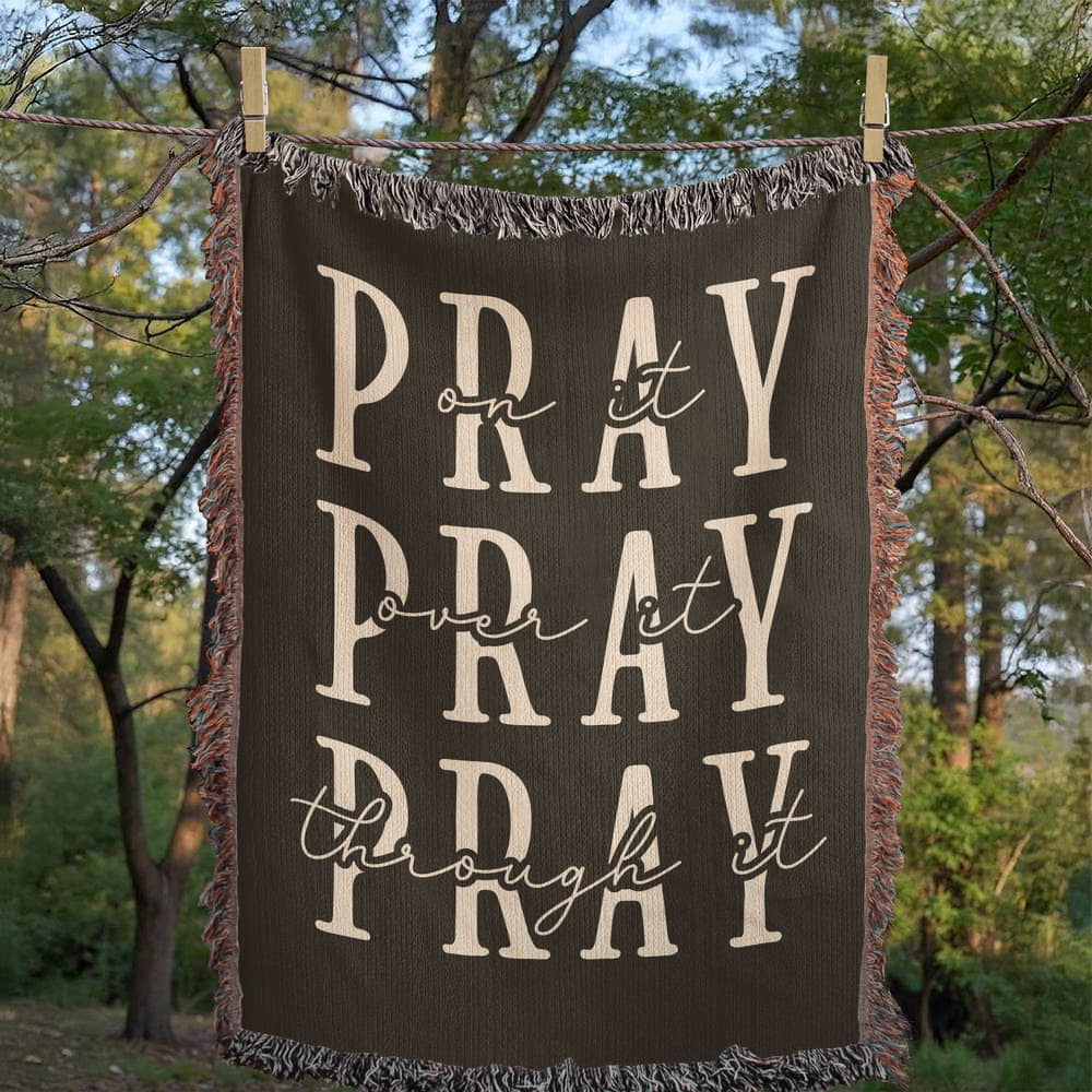 Pray - Woven Blanket - Dark Gray
