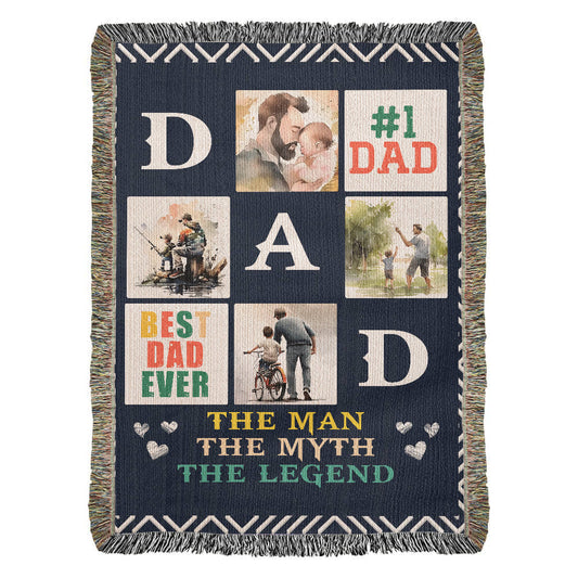 The Man, The Myth, The Legend – Dad woven blanket, a thoughtful faith-inspired gift for fathers.