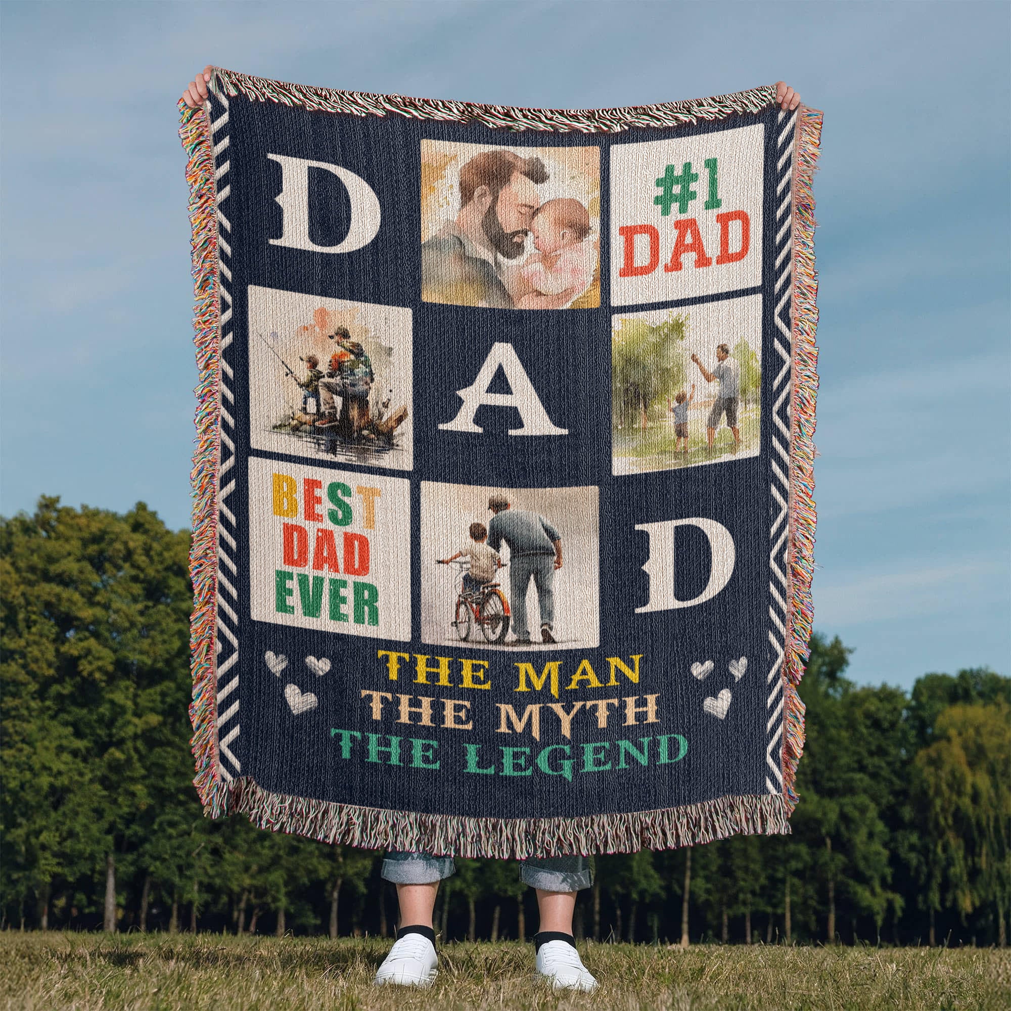 Cotton woven blanket for Dad, honoring his strength, love, and the blessing of fatherhood.