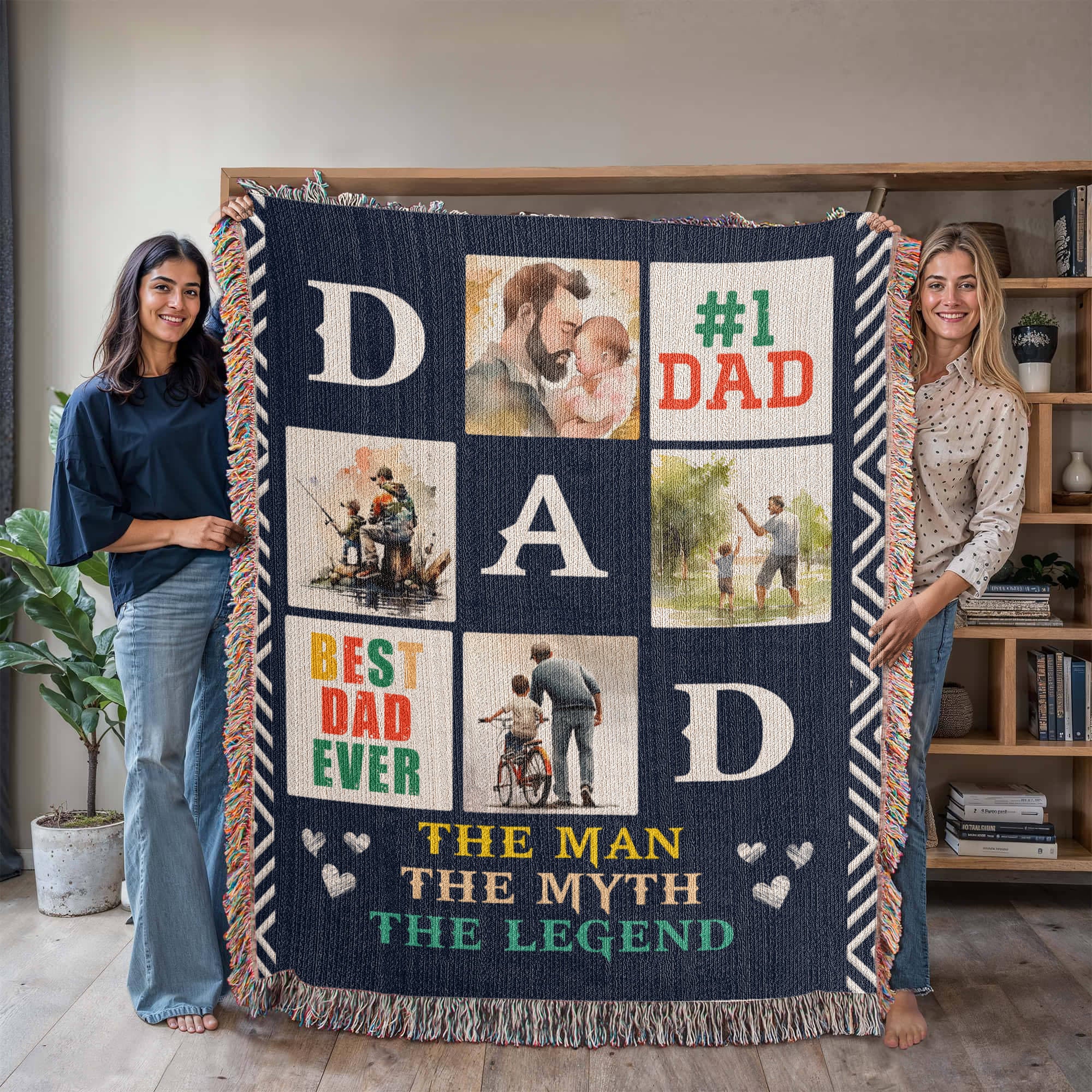 Soft woven blanket with ‘The Man, The Myth, The Legend’ design – a meaningful gift for Dad.